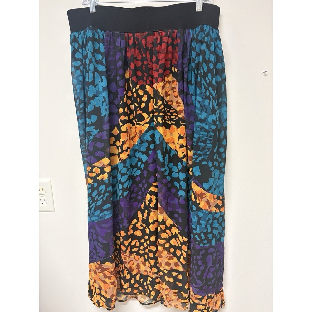ASHRO Size 2X Blue, Purple, Gold and Green Lined Sheer Skirt Gypsy Boho Chic - Picture 3 of 8